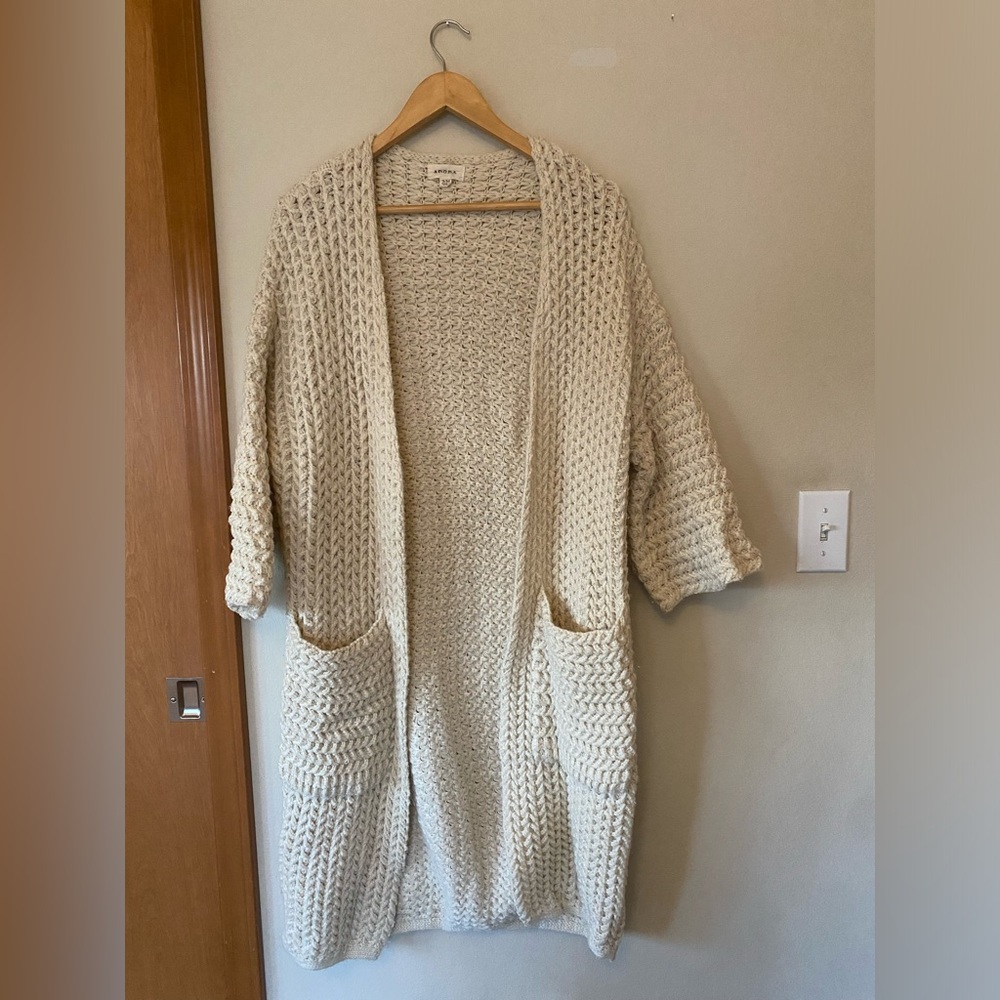 Long cream hand knit sweater cardigan